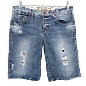 Guess Distressed Denim Bermuda Shorts Vintage Wash Casual Summer size 27 Modest
